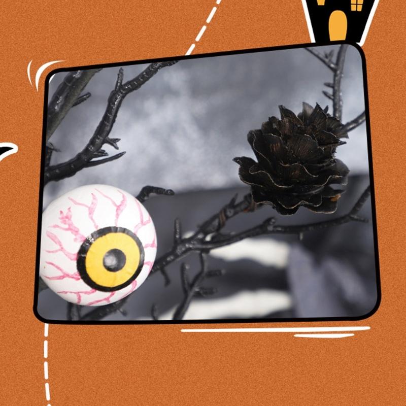 Halloween Decoration Artificial Flower Stem with Realistic Leaf Pinecones Bat Eyeballs for Halloween Table Centerpieces