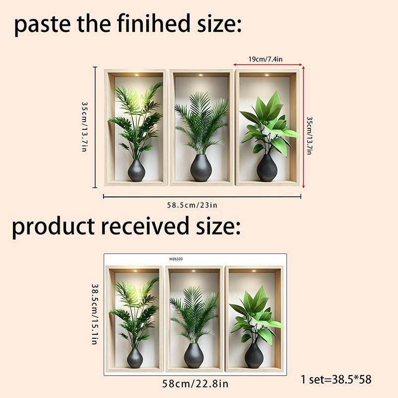 Green Plants Wall Sticker Potted Mural Simulation Painting For Living Room Home Decor Background Wall Art Removable Decals