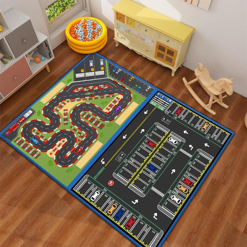 Track Printing Child Play Carpet Wear-resistant Non-Slip Floor Mat for Kids Playroom Living Room Bedroom Gaming Rug Home Decor
