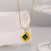 18K Gold Emerald Square Pendant Necklace with Rhombus Twill Zircons