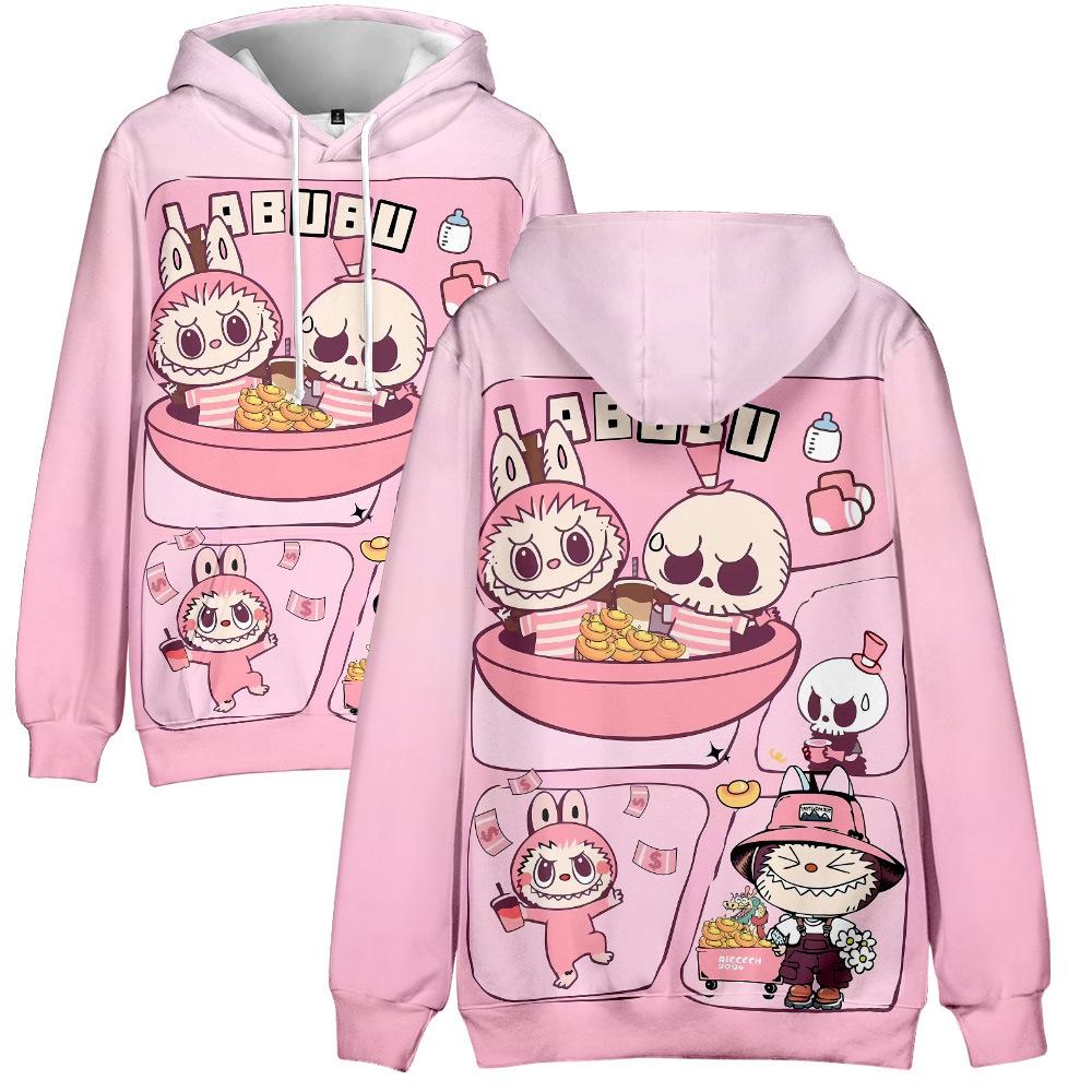 

12 цветов LABUBU Printed Men Women Hoodies Casual Pullover Hoodie Fashion Sweatshirts Hip Hop Sweatshirt Clothes XL розовый