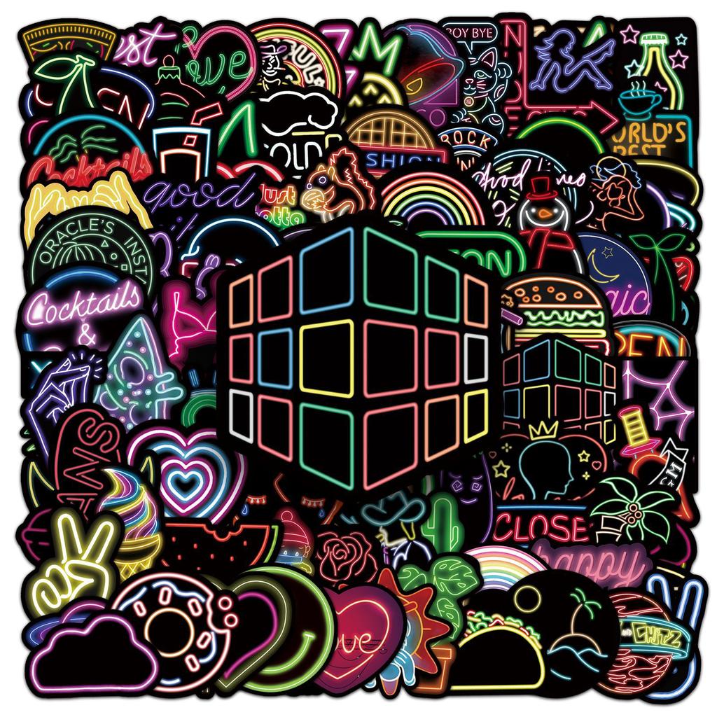 100 Neon Color Personality Ins Style Small Fresh Decorative Scooter Motorcycle Bicycle Car Stickers