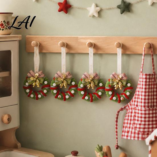 Plastic Festive Pendant Handmade Pipe Cleaner Christmas Wreath Ornament Chenille Stems Mini Holiday Gift for Family Crafts with Bow Bells Window