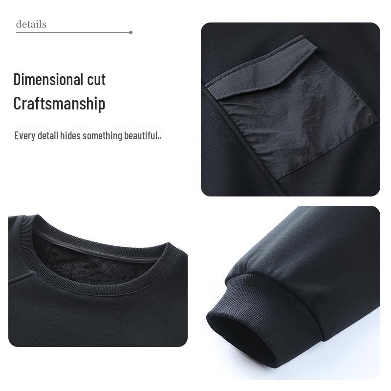 Plus Size Fleece-Lined Casual Loose Sweatshirt with Pockets - Slimming Long Sleeve Top for Middle-Aged Women