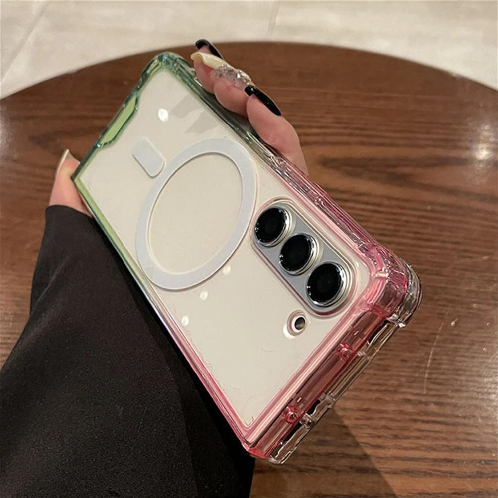 Gradient Candy Color Hyaline Shockproof Case for Samsung Galaxy Z Fold 7 6 5 4 3 5G for Magsafe Wireless Charging Protect Cover