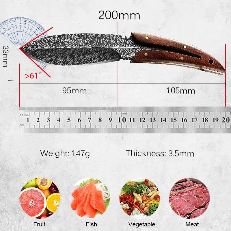 Multi Hunting Knife Feather Pattern Knife Boning Knife Fruit Knife for Protection and Knives Stainless Steel Meat Cleaver