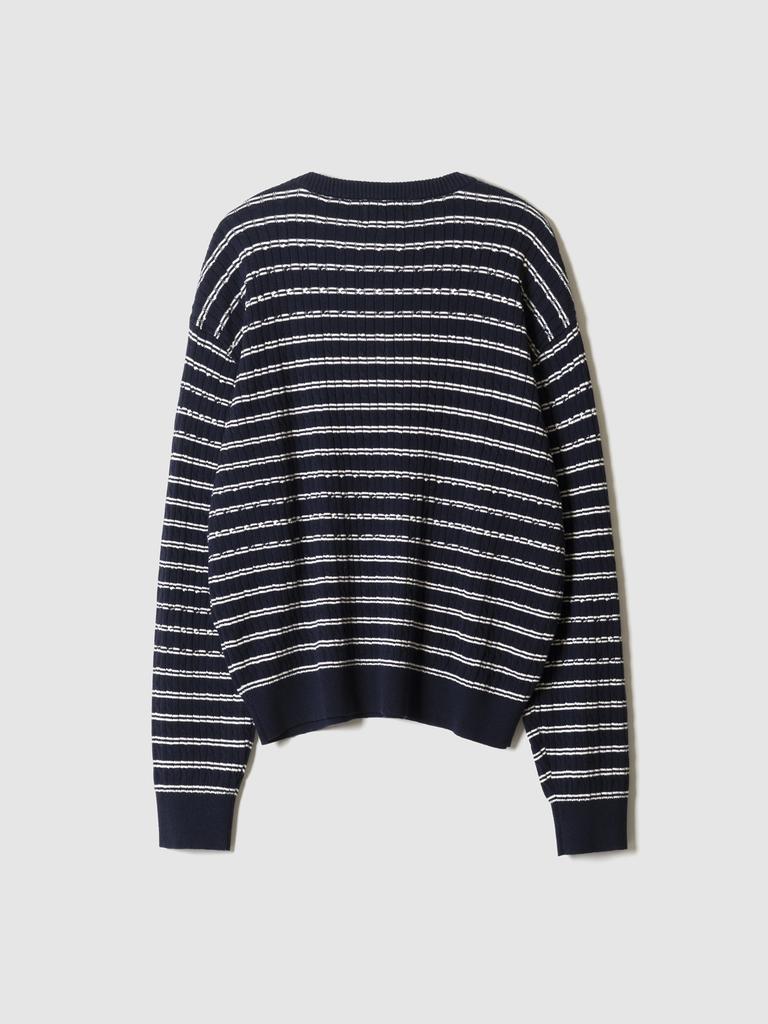 Pokeopeiseu Cable Stripe Henley Neck Knit Navy