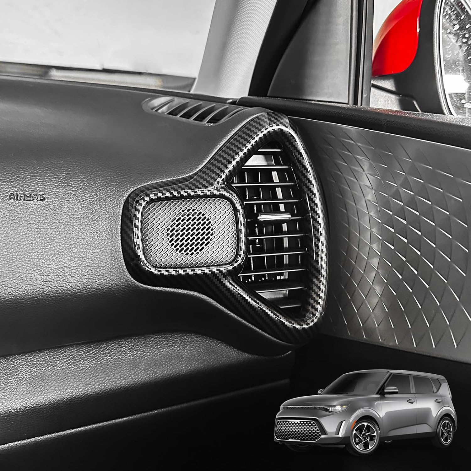 Both Side Air Vent Outlet Cover,Dashboard Font Left Right Side AC Air Vent Outlet Frame Cover Compatible with Kia Soul 2020-2025 Accessories (Carbon Carbon Fiber Style