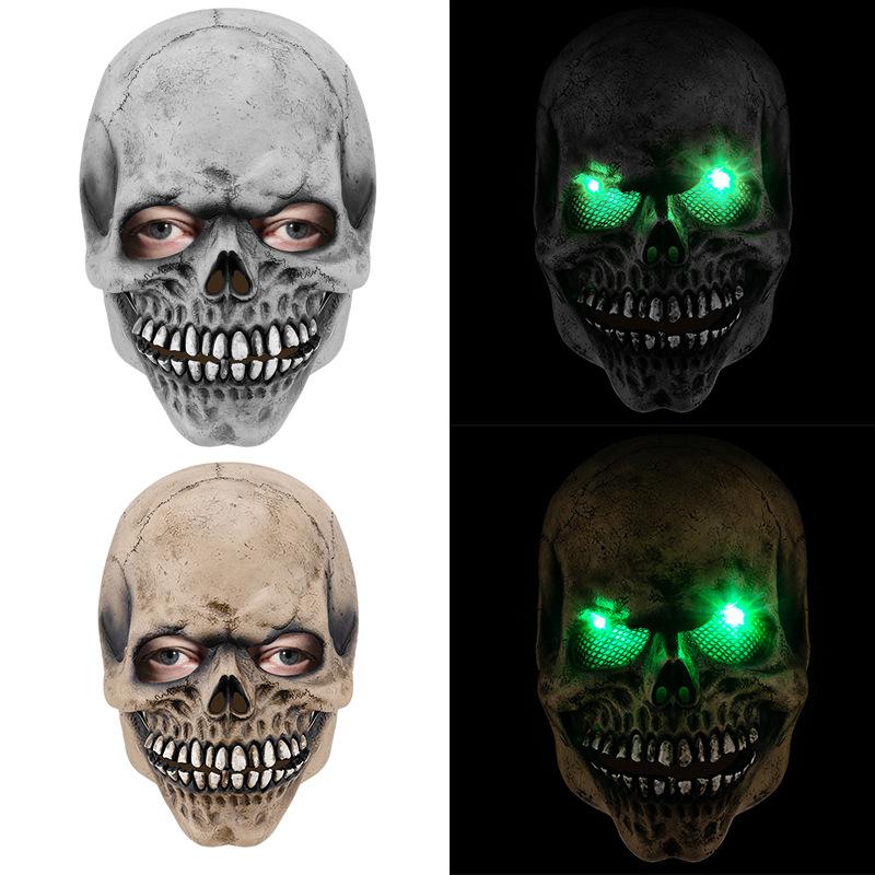 Halloween Mask, Latex Headgear with Movable Mouth, Skull, Glowing Mask for Bar Parties and Dances COS Role Play