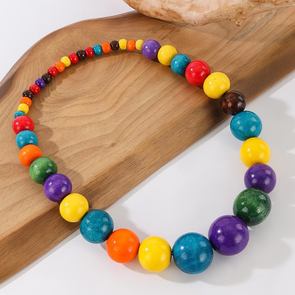 Geometric Handmade Beaded Necklace For Women Men With Large Wooden Balls Art Jewelry