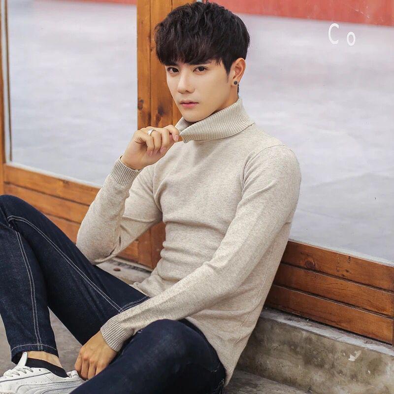 Fine Youthful Fashion Sweatwear Mens Anti-pilling High Quality Knitted Turtleneck Sweater Slim Fit Long Sleeve Pullover Solid Color Trend Men Clothing