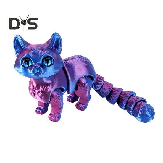 3D Printed Cat Ornament Articulated Cat Figurine with Flexible Limbs And Tail Desktop Pet Cat Fidget Toy for Adults Kids Home Office