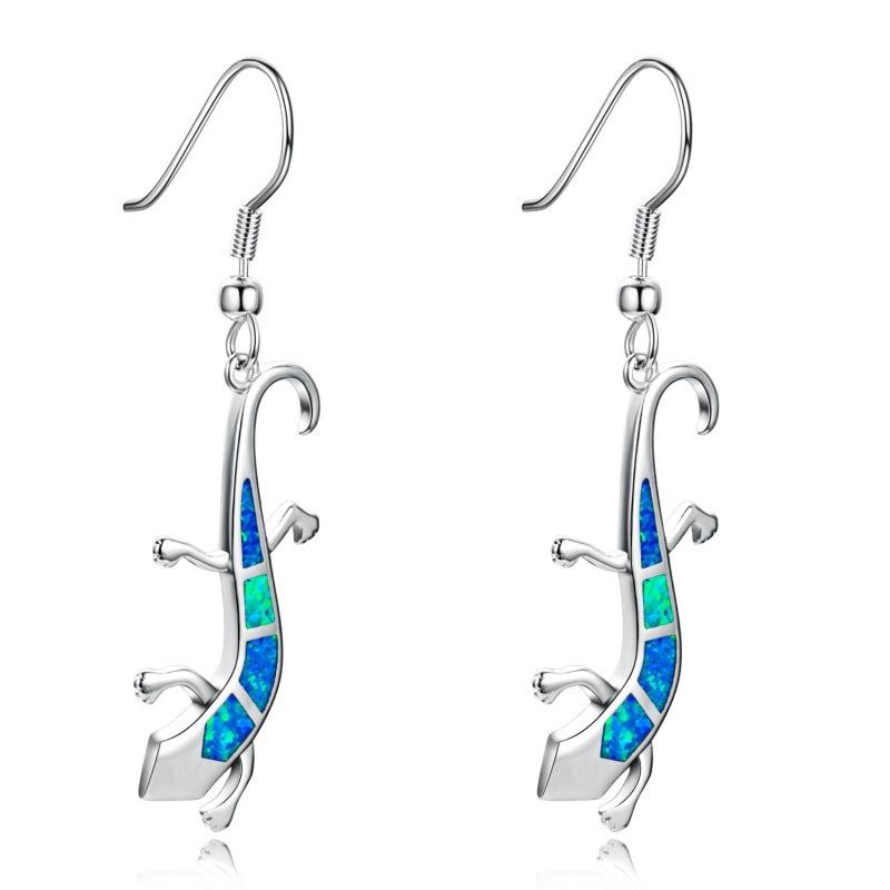 Ohrringe, Europäische und Amerikanische Silber + Weißer Opal Eidechsen-Ohrringe, Exquisite Ohrringe.