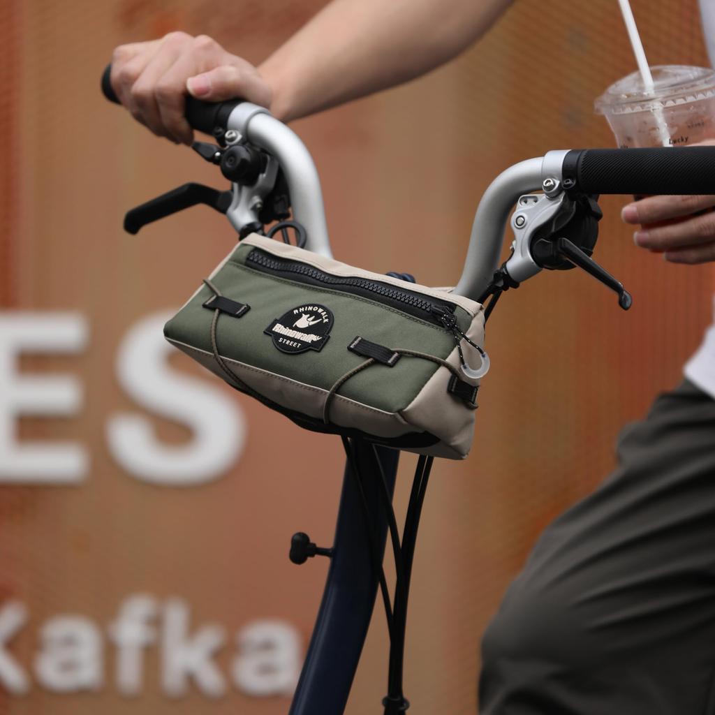 Rhinowalk Bicycle Handlebar Bag/Shoulder Bag, 2-Way, Waterproof, Lightweight, Storage Bag for Road Bikes, MTBs, and Folding Bikes (Green & Khaki)