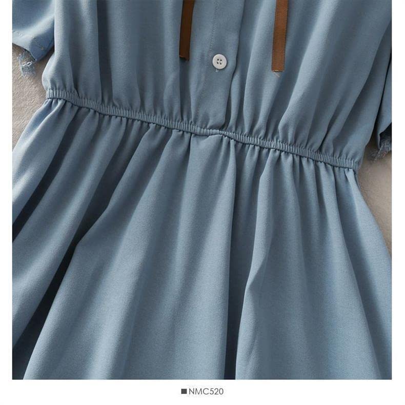 Summer Sweet Polo Collar Narrow Slimming Mori Skirt [xenite] Dress, Roomy, Waist, (XL, Blue)