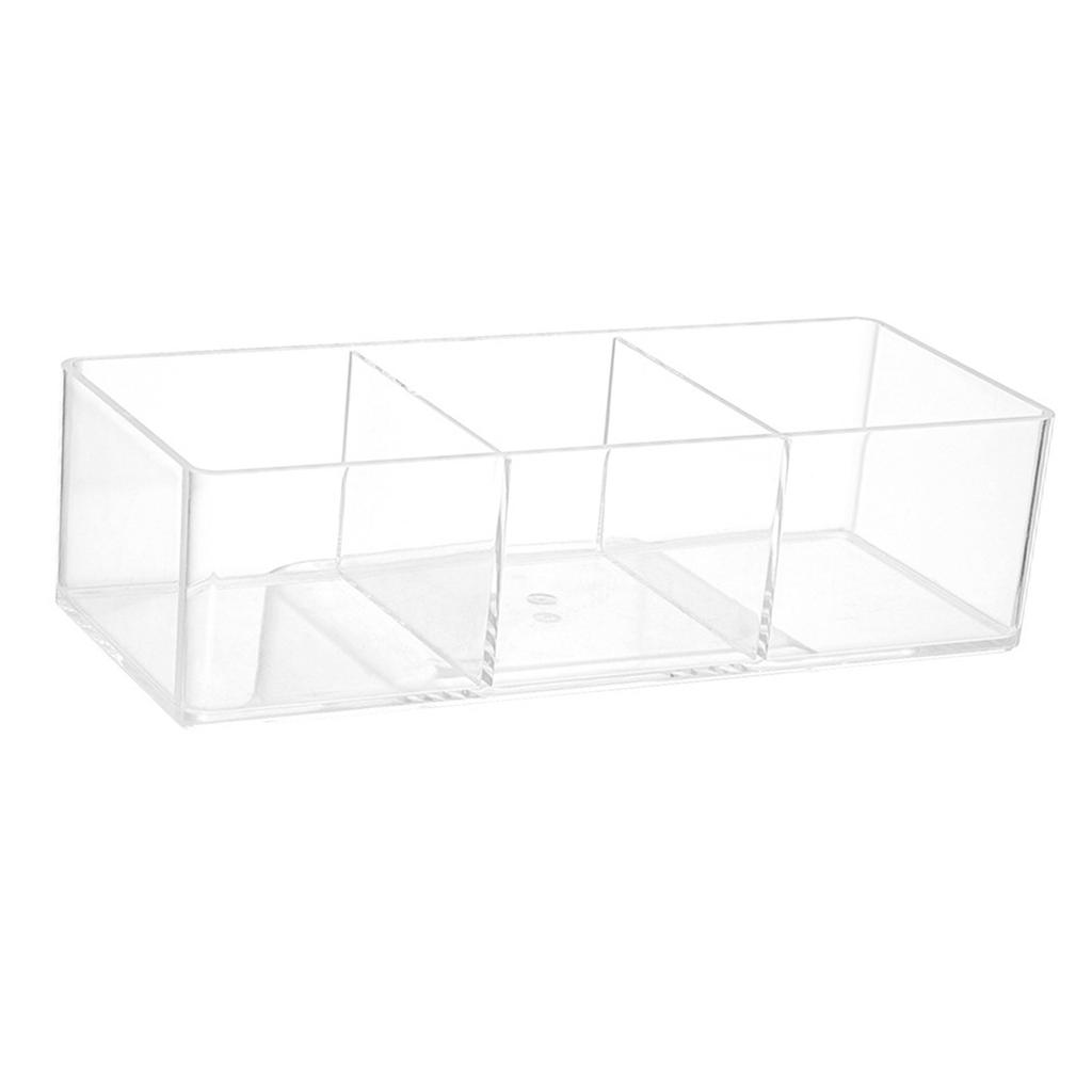 Multipurpose Acrylic Storage Box with 3 Compartments Clear Makeup Cosmetic Organizer Cotton Pads