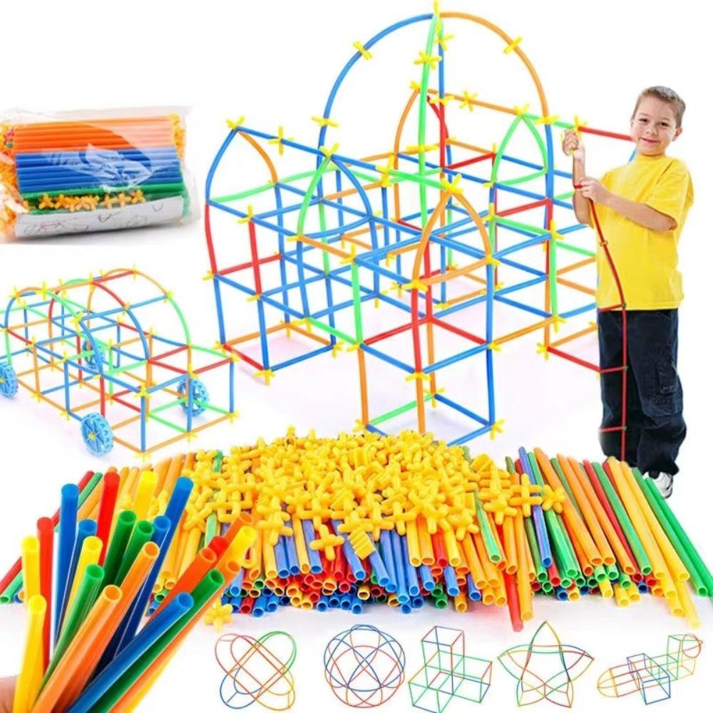 300pcs Assembly Straw Constructor Toys Plastic Children's Straw Building Block  Home Decoration