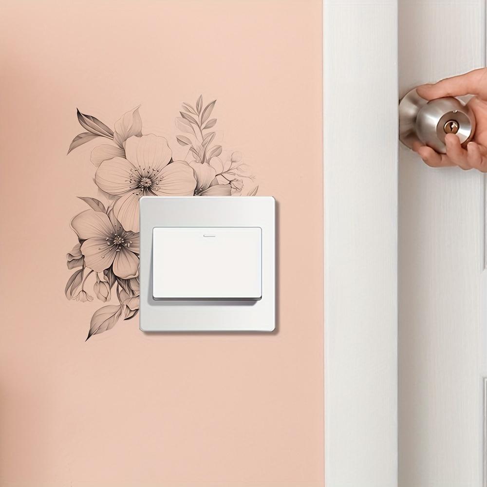 Classic Floral Wall Decal for Light Switch and Outlet, Black and White Flower and Leaf Pattern, Plastic Self-Adhesive Overlay for Home Decor