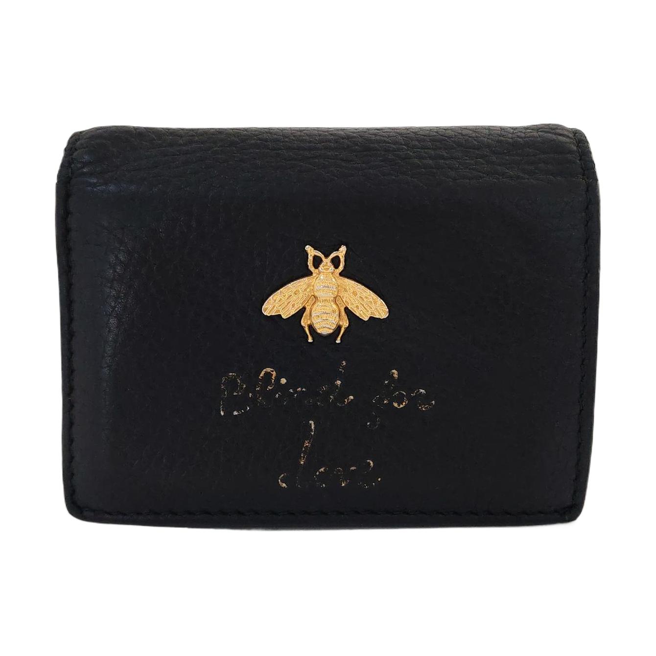 [Pre-Owned] Animalier Metal Bee Decorated Embossed Logo Double Fold Leather Wallet Card Holder - Good #19B9Z56 ONE SIZE