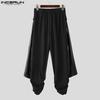 INCERUN Men Elastic Waist Bandage Glitter Layers Casual Irregular Harem Pants