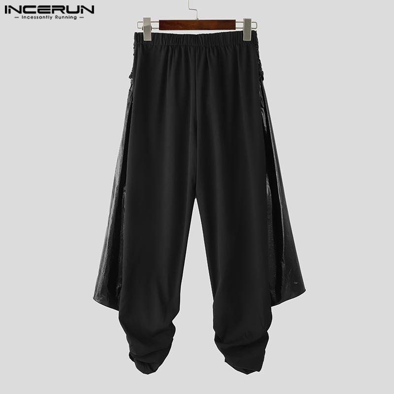 INCERUN Men Elastic Waist Bandage Glitter Layers Casual Irregular Harem Pants