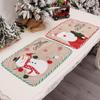 Festive Burlap Christmas Embroidery Placemat - Santa & Snowman Design