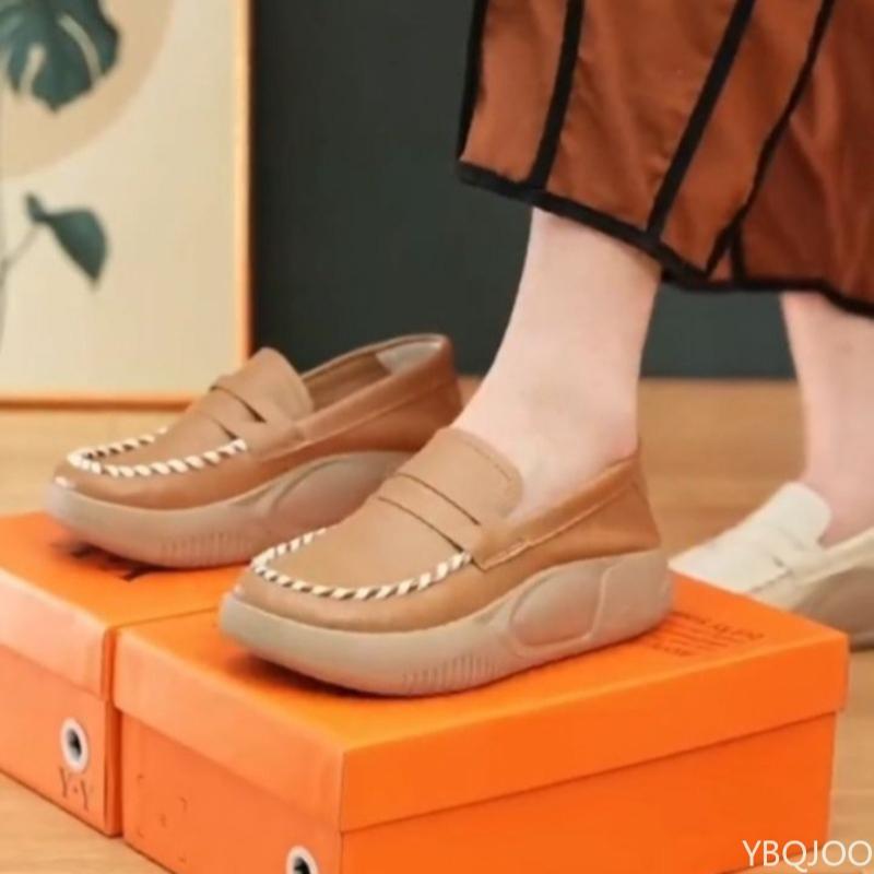 Fashion Thick Soled Women's Shoes Soft Leather Spring Autumn New Style Women's Lazy Loafers Comfortable Versatile Foot Casual Platform