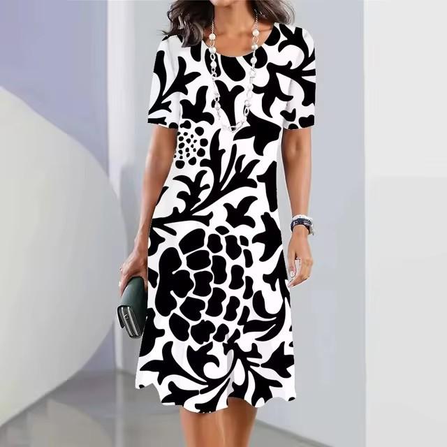 Elegant Short Sleeve 3D Print Dress Beach Summer Midi Dresses