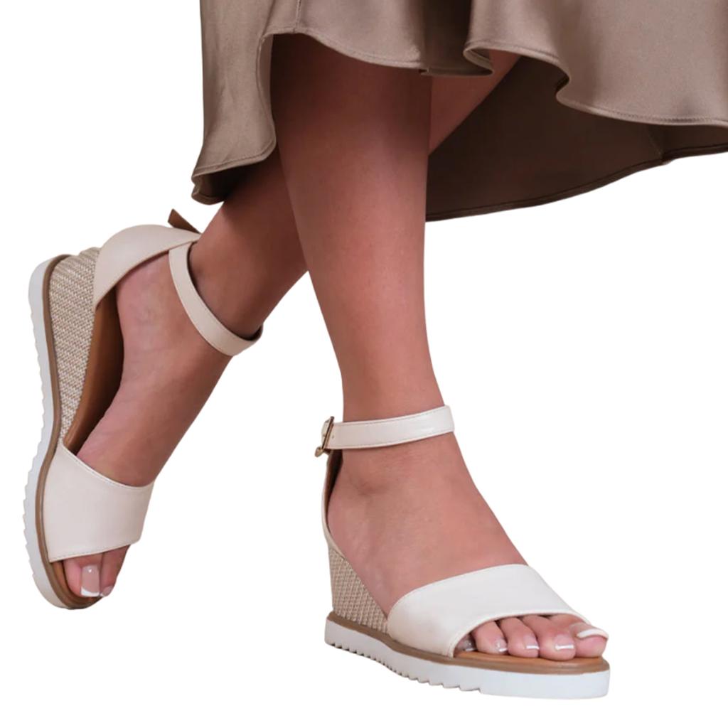 Where's That From Womens/Ladies Dusk Buckle PU Ankle Strap Wide Wedge