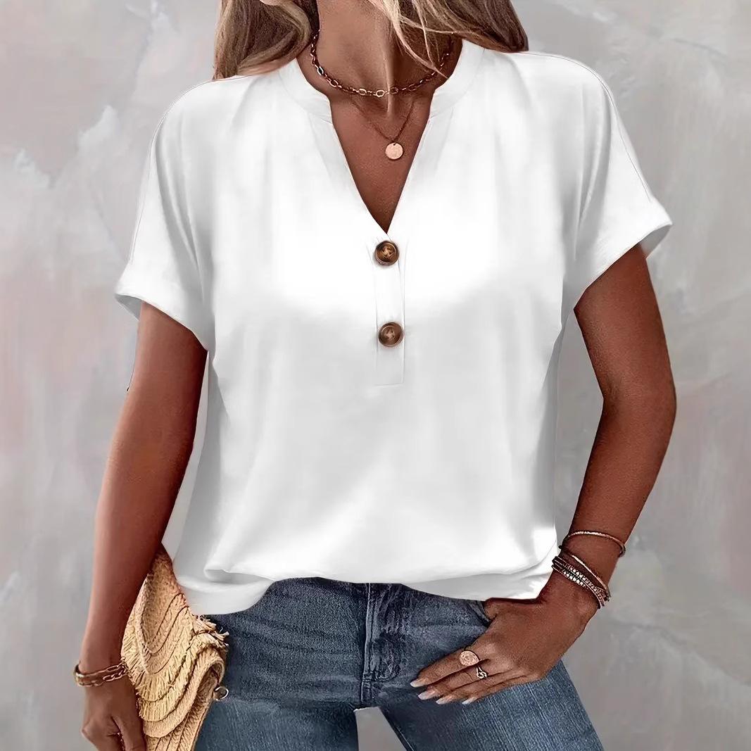 

Весенне-летний женский топ с закручивающимися пуговицами, модный короткий рукав 1XL белый