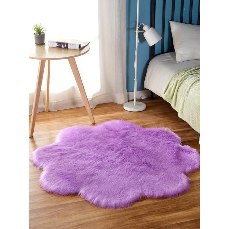 Burgundy Plum Blossom Plush Carpet, Round Wool Living Room Bedroom Bedside Floor Mat