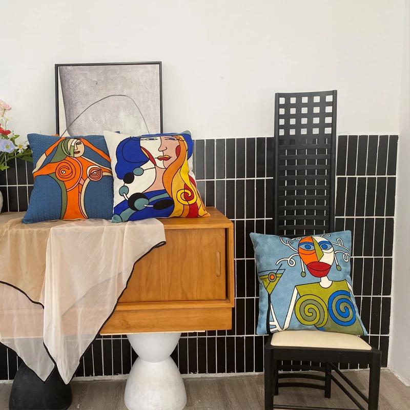 Stickerei Abstrakt Kissenbezug Baumwolle Kissenbezüge Picasso Dekorativ Überwurf Kissenbezüge für Sofa Wohnzimmer Heimdeko