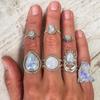 Punk Style Vintage Thai Silver Ring with Synthetic Moonstone 925 Silver Plated Jewelry