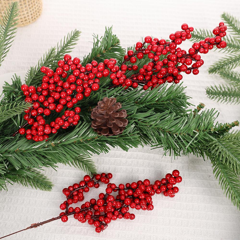 Simulation Red Berry Artificial Christmas Wealth Fruit Branches for Xmas Tree Party Home Table Ornaments Red Fruit Wreath Decor