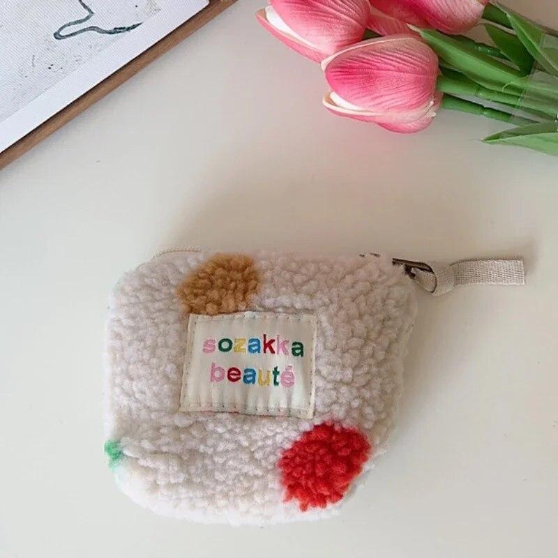 Stripes Plush Coin Purse Kawaii Cute Key Money Card Case Bags Small Coin Bags for Women Boys Girls Gift Mini Handbag