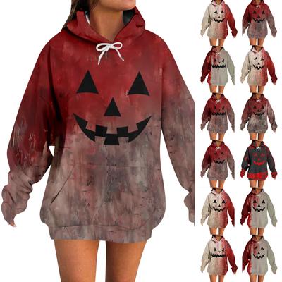 Damen Casual Mode Halloween Bedrucktes Langarm-Pullover-Kapuzensweatshirt