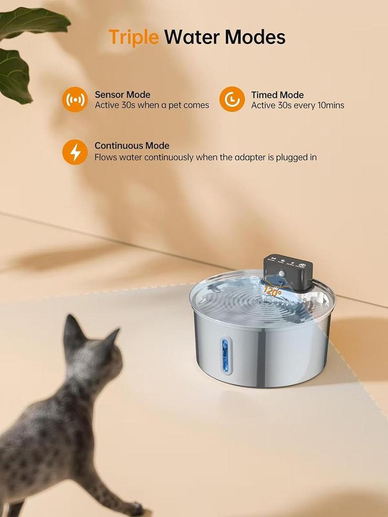 Wireless Induction Pet Water Fountain - 3.2L Infrared Stainless Steel Feeder for Cats