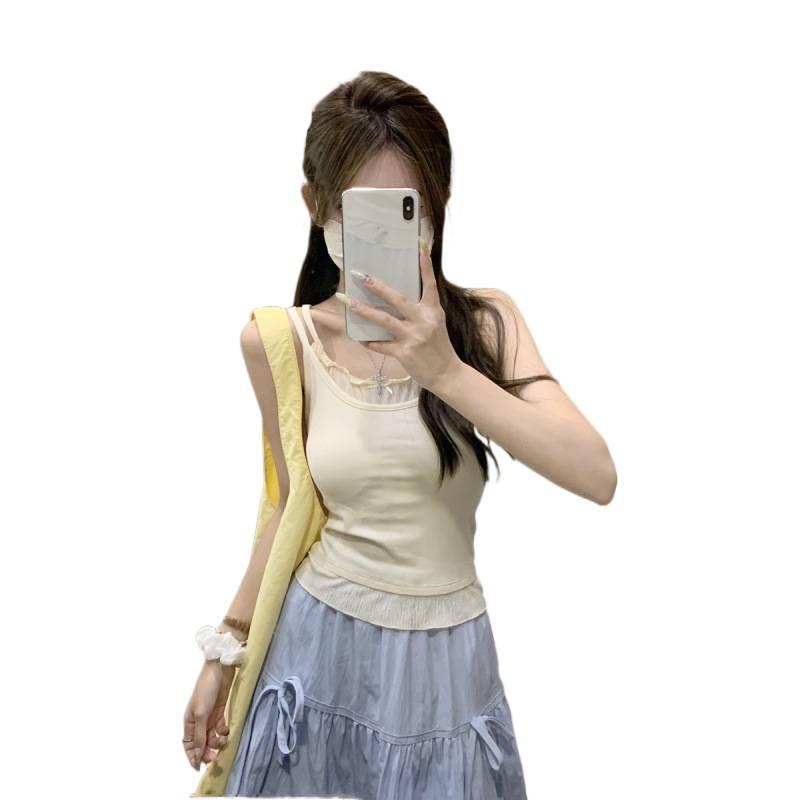 Sommer Koreanischer Stil Schlanke Passform Kontrastfarbe Zweiteiliges Design Camisole - Reines Baumwoll-Westen-Top