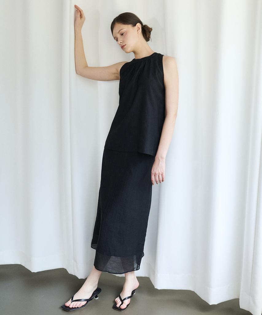 Bye Bye Seop Back Slit Sheer Skirt Black [T62]