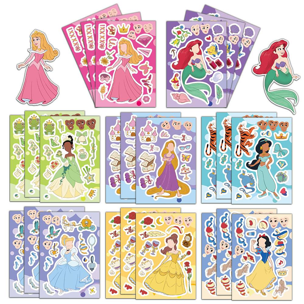 

8sheets Adorable Princess Puzzle Stickers Cute And Charming Make a Facial Jigsaw Decals DIY Assemble Education Sticker Playthings Gifts