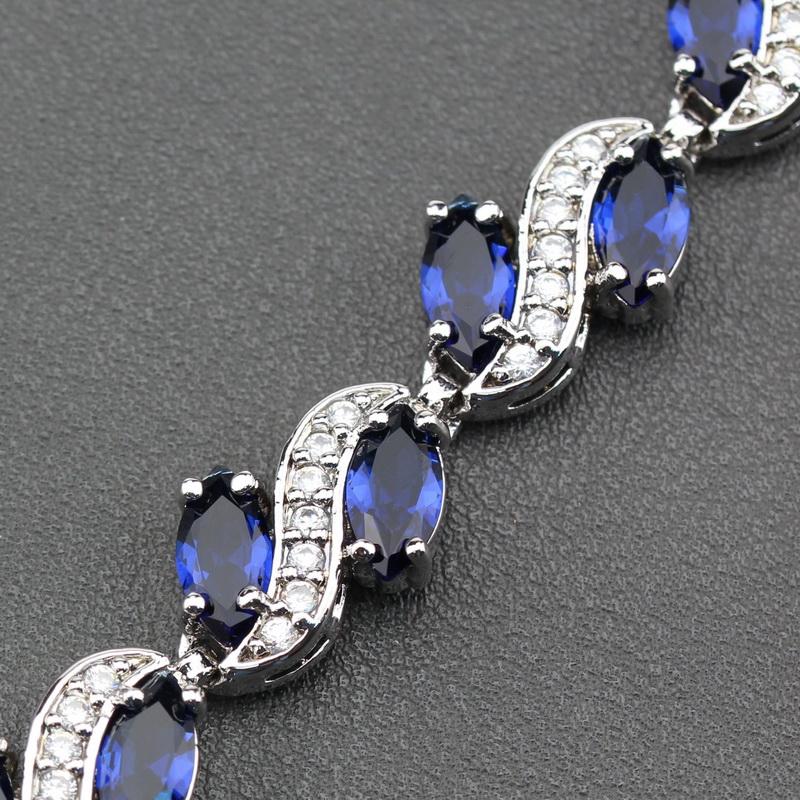 Mark Classic Link Bracelet Bangle Health Fashion Blue Stone Jewelry For Women Wedding-Prom Gift