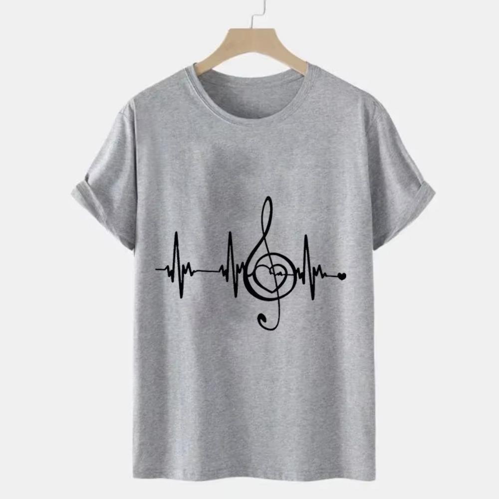 Men's Black Shirts Short Sleeves T-Shirts Oversized Summer Tops Music Note Heartbeat Funny Tshirts for Men Design Music Tee Tops