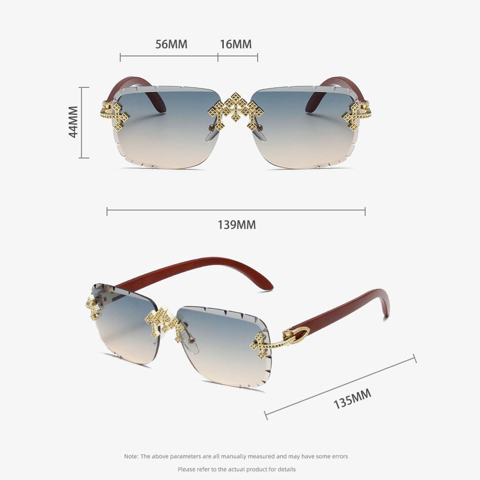 Vintage Rimless Square Sunglasses Punk Fashion Diamond Cross Shades Luxury Brand Designer Unisex