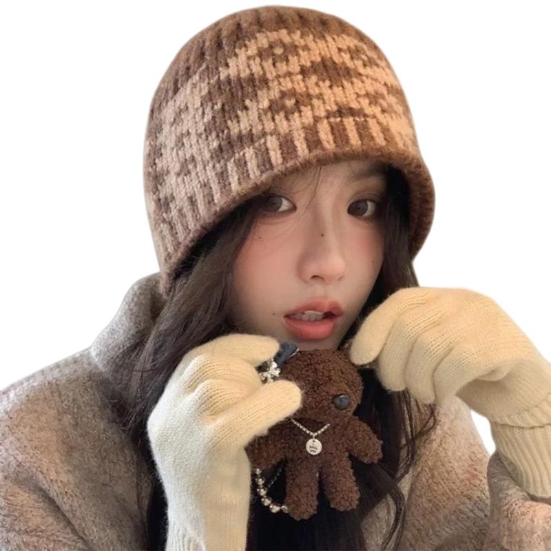 Knitted Pullover Hat for Winter Warmth Soft Wool Rhombic Pattern Hat for Women Men Unisex Fashion Styling Headpiece