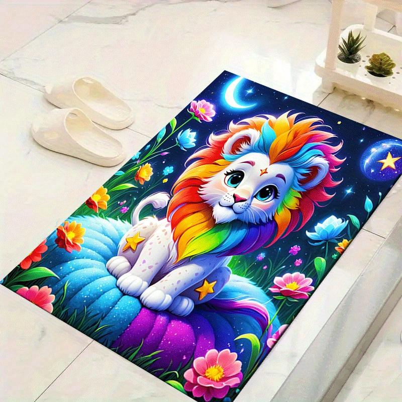 1pc Cute colorful lion Print, Design Indoor Area Rug - Soft, Anti-Slip, and Durable Gaming Room Decor for Bedroom