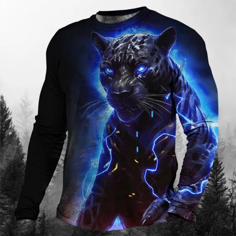 Cool Animal The Leopard 3d Print Men's O-Neck Long Sleeve T-shirt