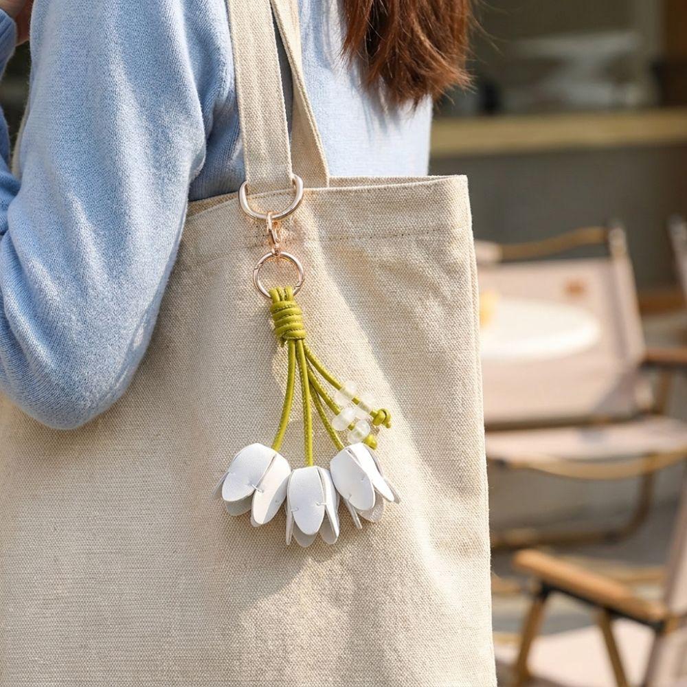 Tulip Shape Bag Charm Gold Tone Decorative Charm Elegant Keychain Pendant Gift Accessory