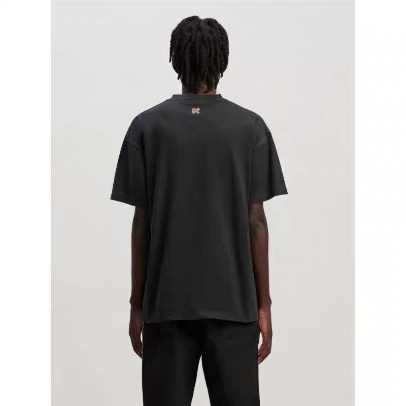 24S grenzüberschreitende europäische und amerikanische Trendmarke Palm Angel Rauch Buchstaben Flammen Druck Kurzarm-T-Shirt Herren und Damen High Street