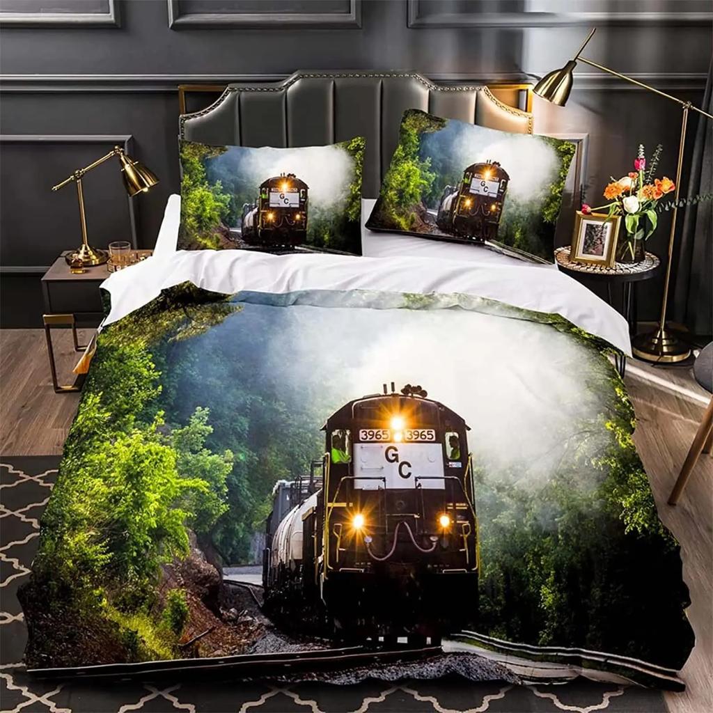 Husa de pilotă Motor cu aburi Roșu Gri Locomotivă Roșu Negru Tren pe șină de oțel Aventură de călătorie Grafică Decorațiune dormitor