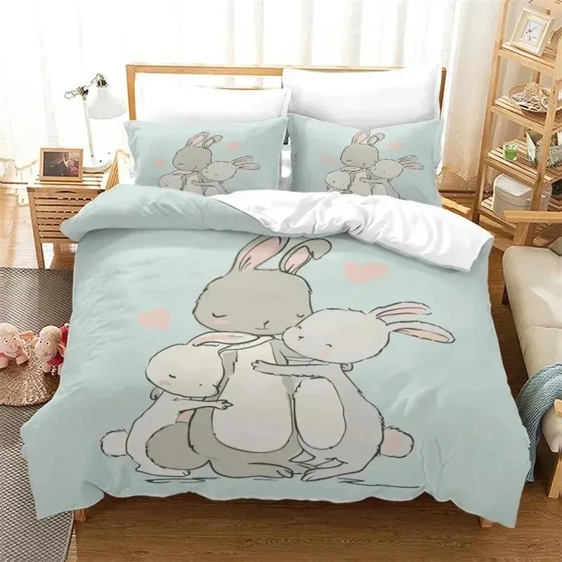 Conjunto de Ropa de Cama de Animales Divertidos Conejo de Dibujos Animados Funda Nórdica Sábana Juego de Cama Impreso Funda de Almohada Cama Tamaño Completo Queen King Edredón Dormitorio